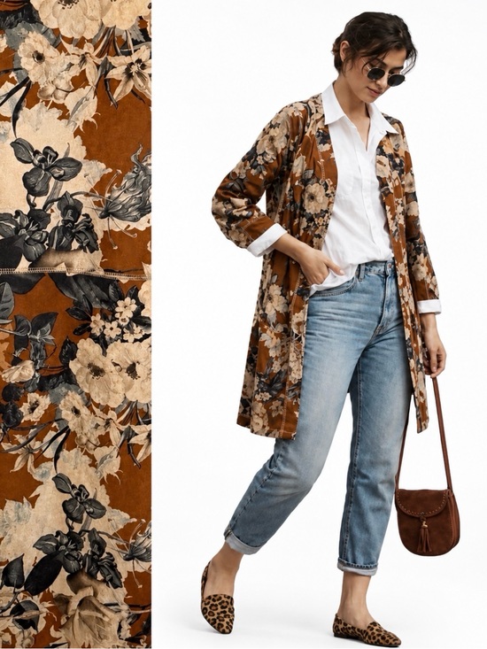 Solitaire Jackets & Blazers - Solitaire (Anthropologie) Floral Faux Suede Folk Jacket Duster, Size Small